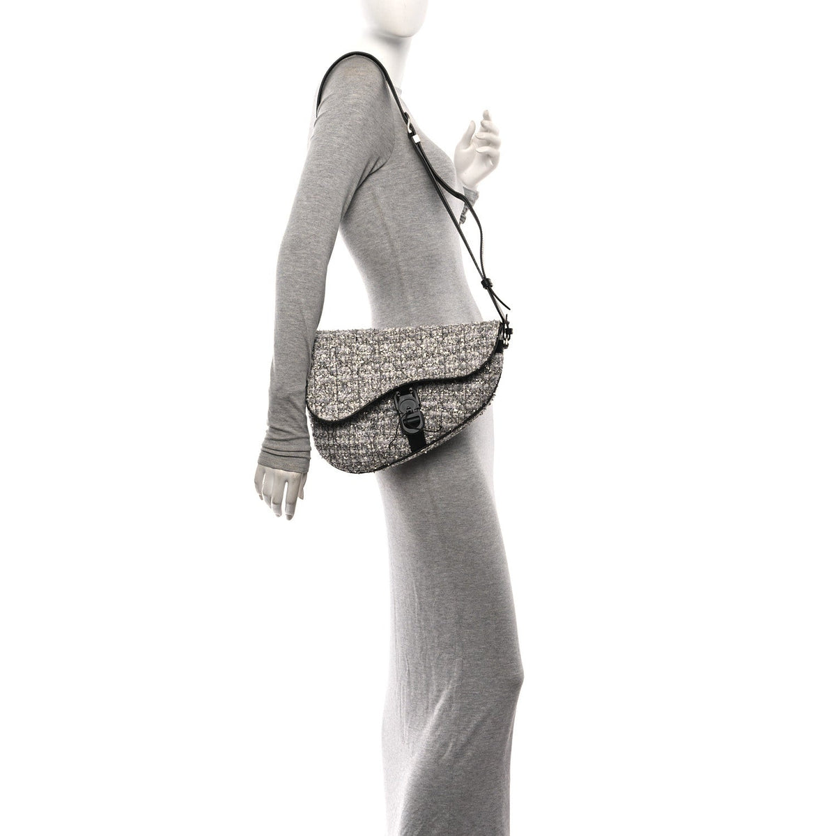 Tweed Saddle Crossbody Bag Black Silver wholesalehk.shop