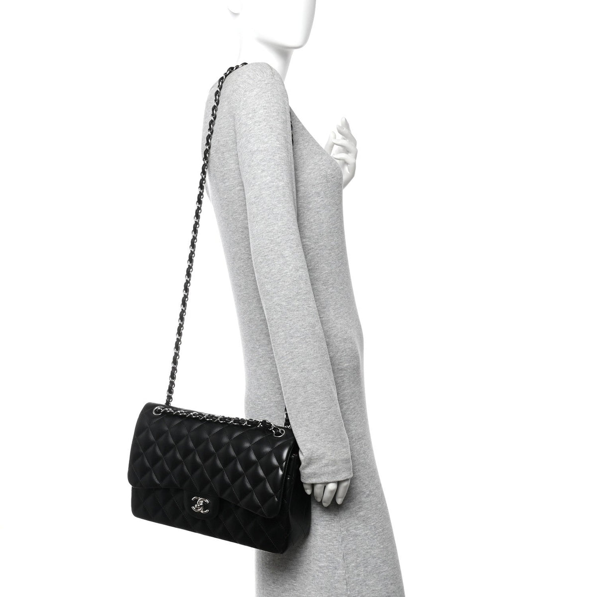 Lambskin Quilted Jumbo Double Flap Black wholesalehk.shop