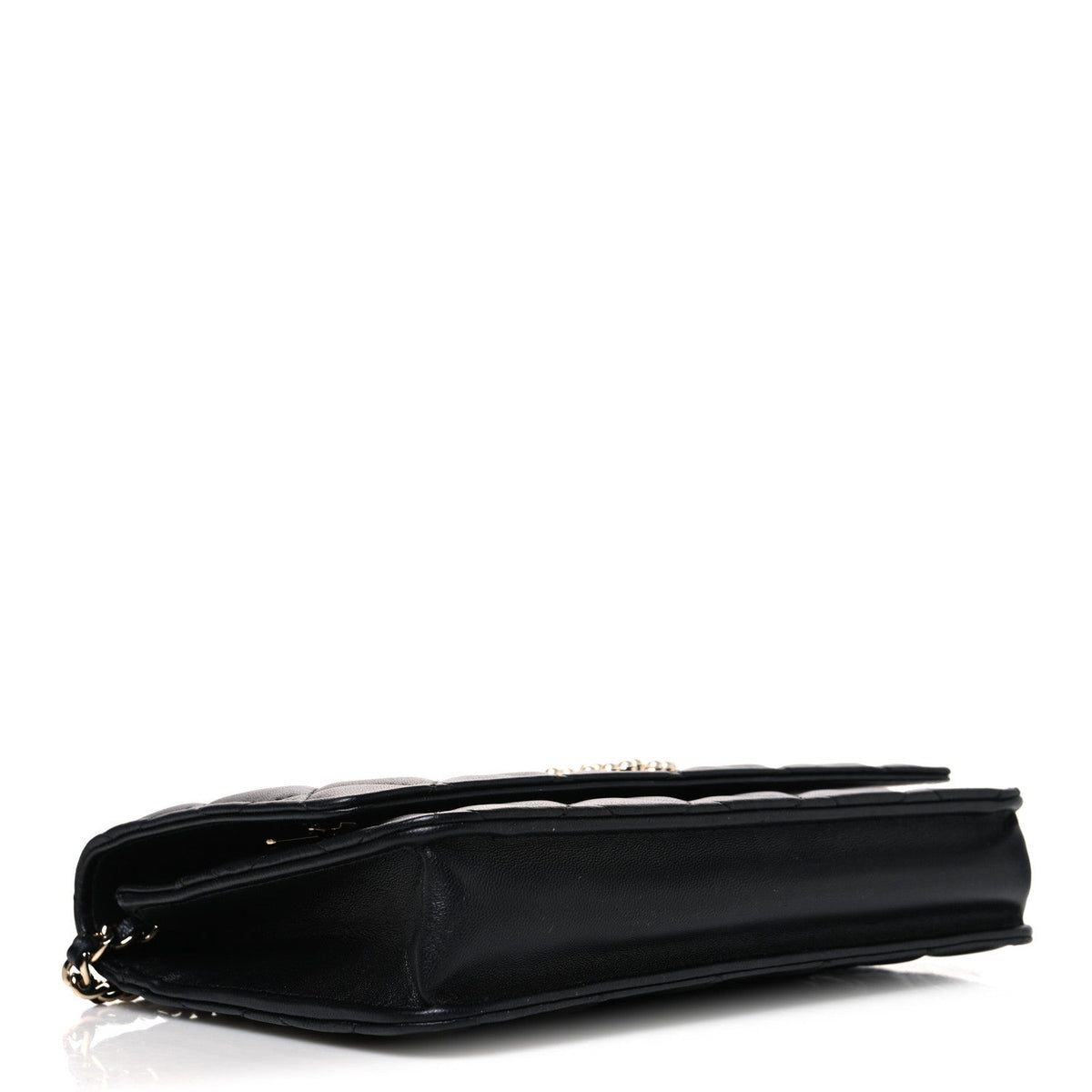 Lambskin Quilted Pearl CC Wallet on Chain WOC Black wholesalehk.shop