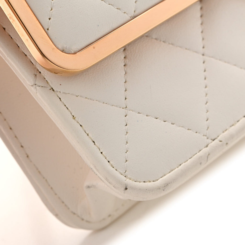 Lambskin Quilted Frame Wallet On Chain WOC White wholesalehk.shop