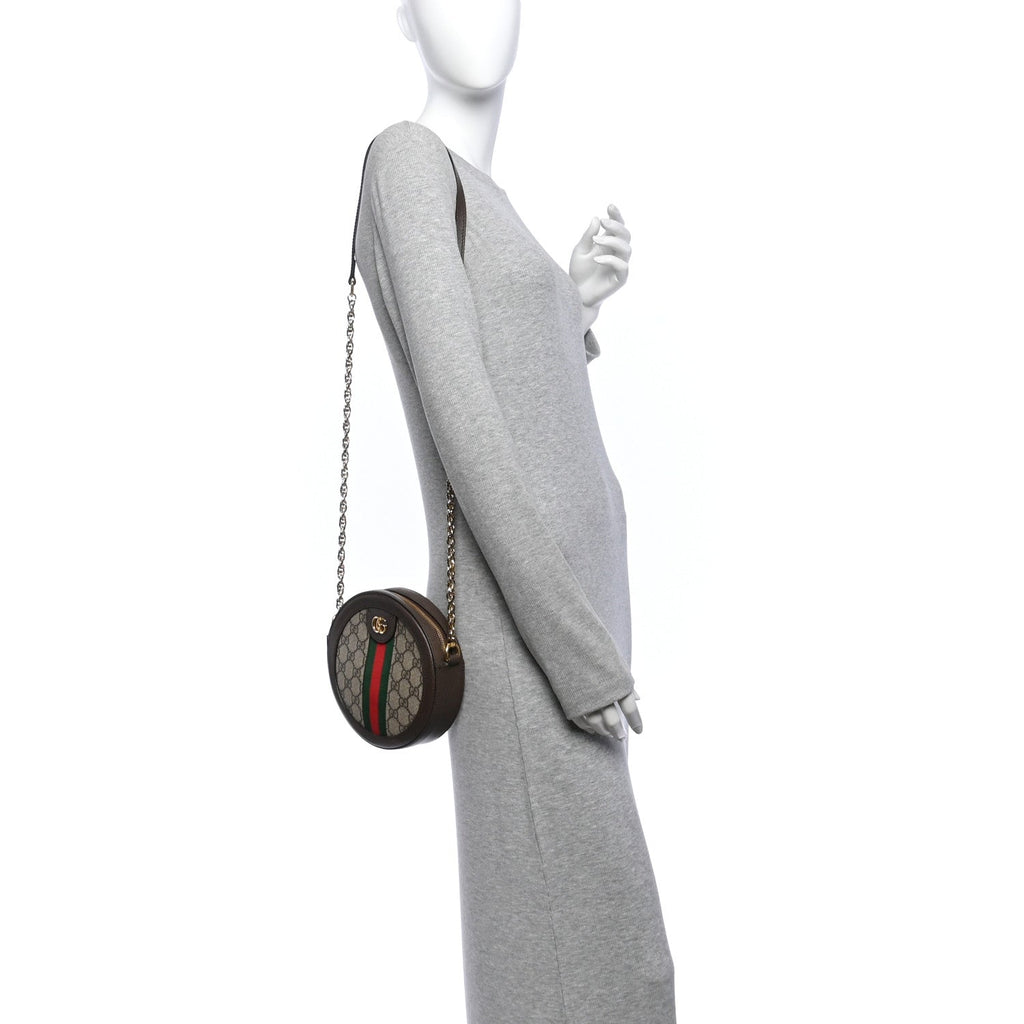 GG Supreme Monogram Web Mini Ophidia Round Shoulder Bag Brown wholesalehk.shop