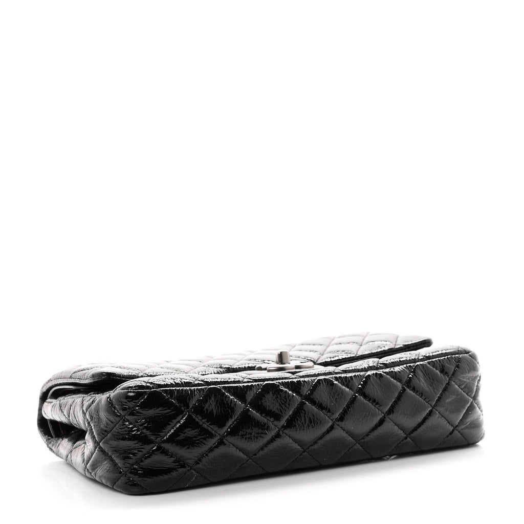 Crumpled Patent Quilted Medium Double Flap Black wholesalehk.shop