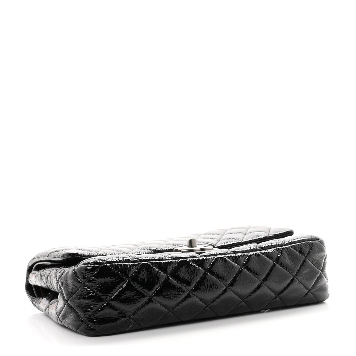 Crumpled Patent Quilted Medium Double Flap Black wholesalehk.shop