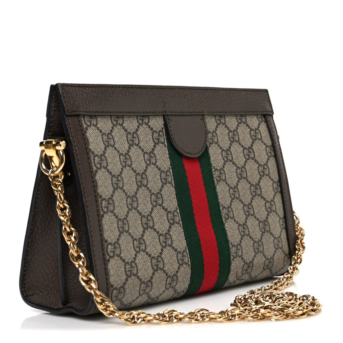 GG Supreme Monogram Web Small Ophidia Chain Shoulder Bag Brown wholesalehk.shop
