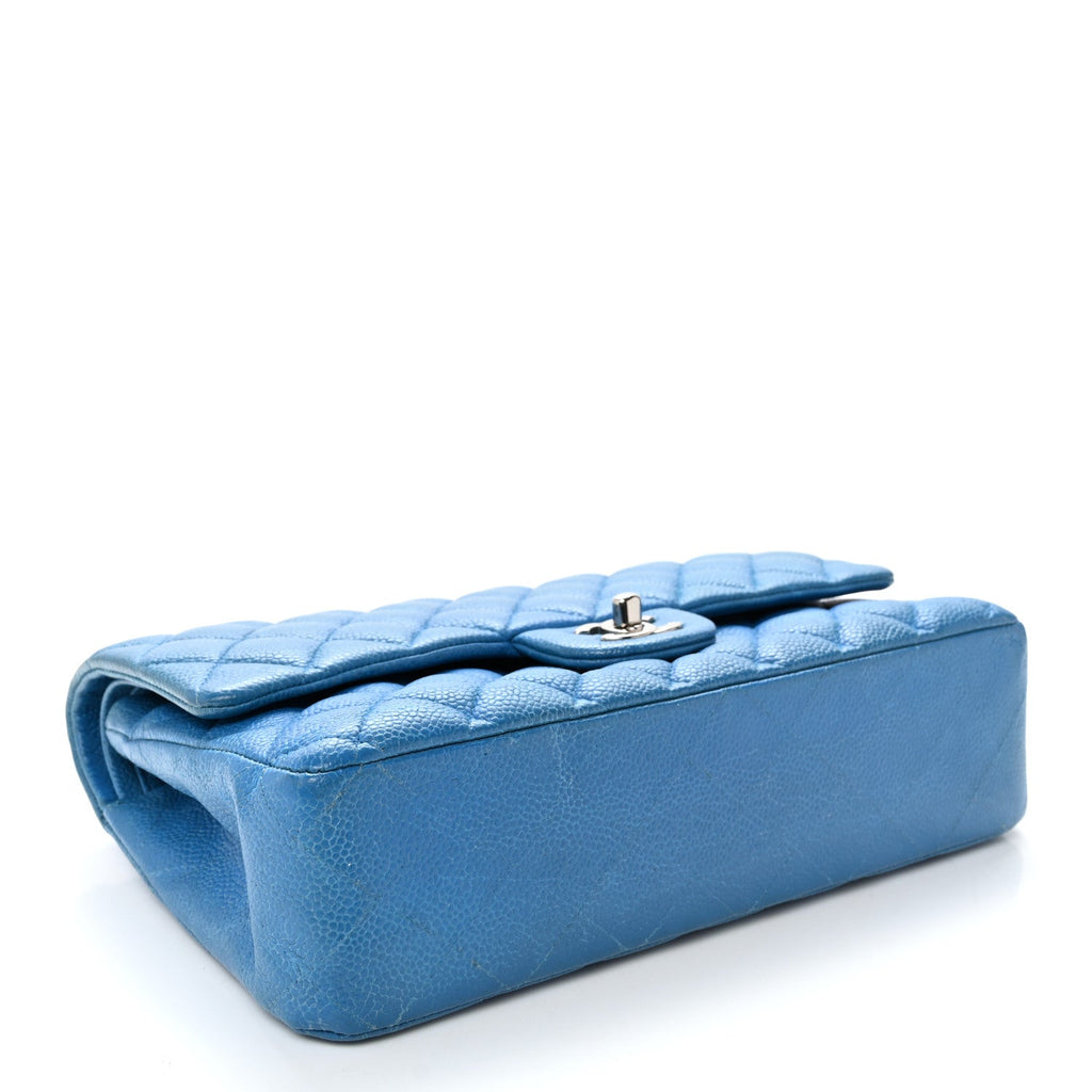 Iridescent Caviar Quilted Medium Double Flap Blue wholesalehk.shop
