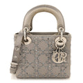 Satin Crystal Cannage Mini Lady Dior Gray wholesalehk.shop