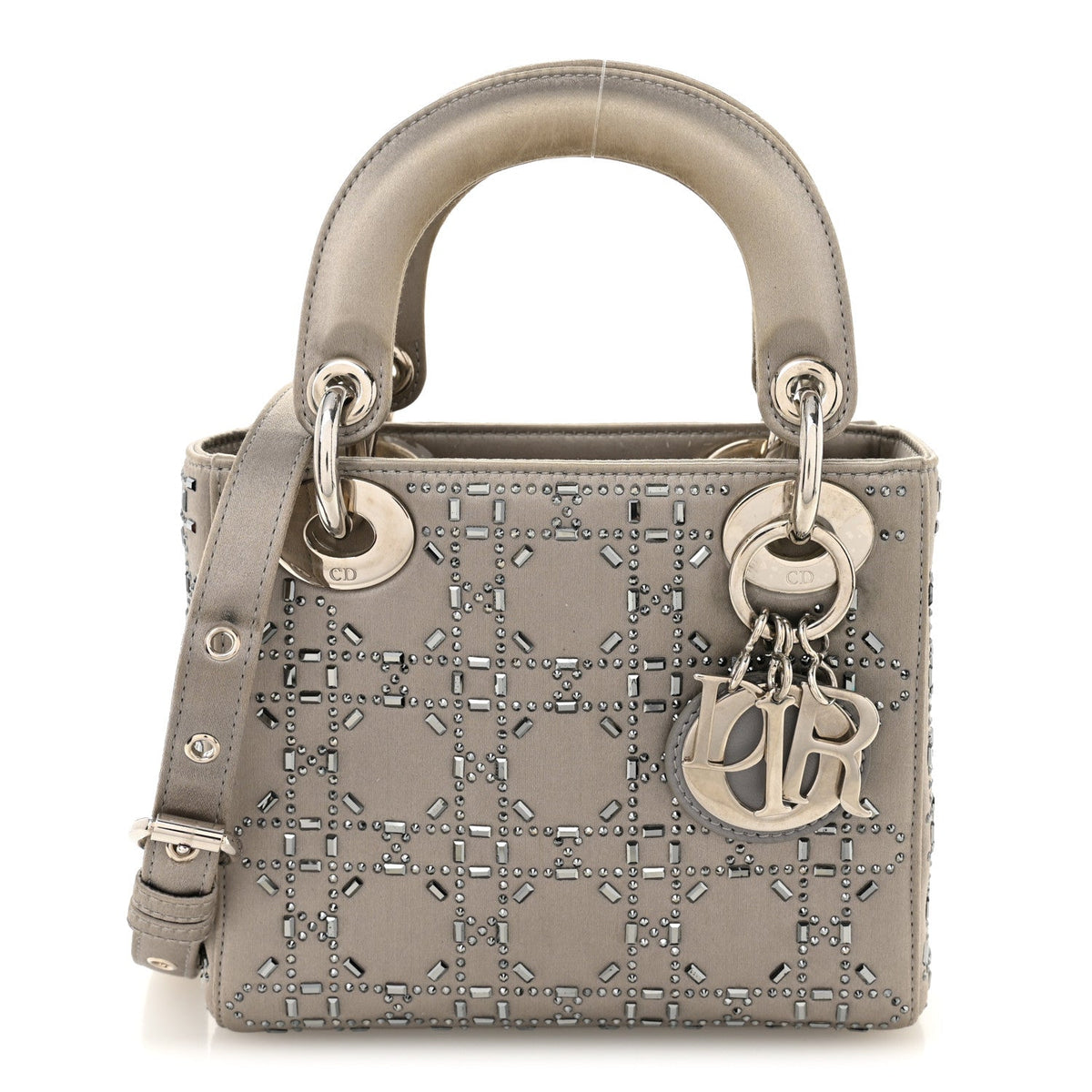 Satin Crystal Cannage Mini Lady Dior Gray wholesalehk.shop