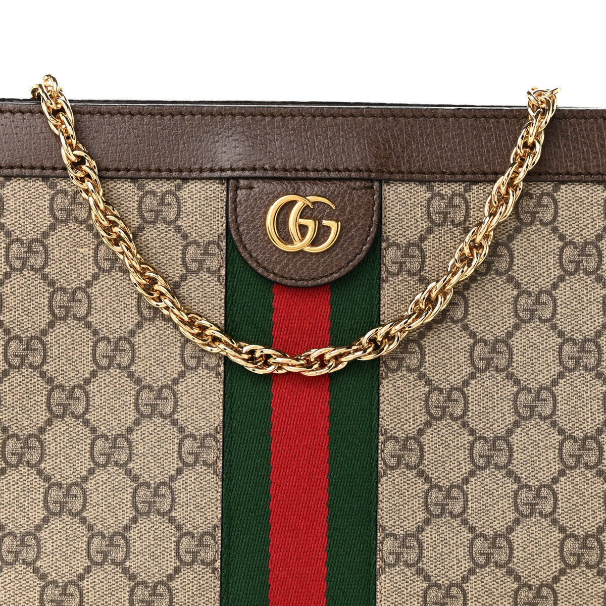GG Supreme Monogram Web Medium Ophidia Chain Shoulder Bag Brown wholesalehk.shop