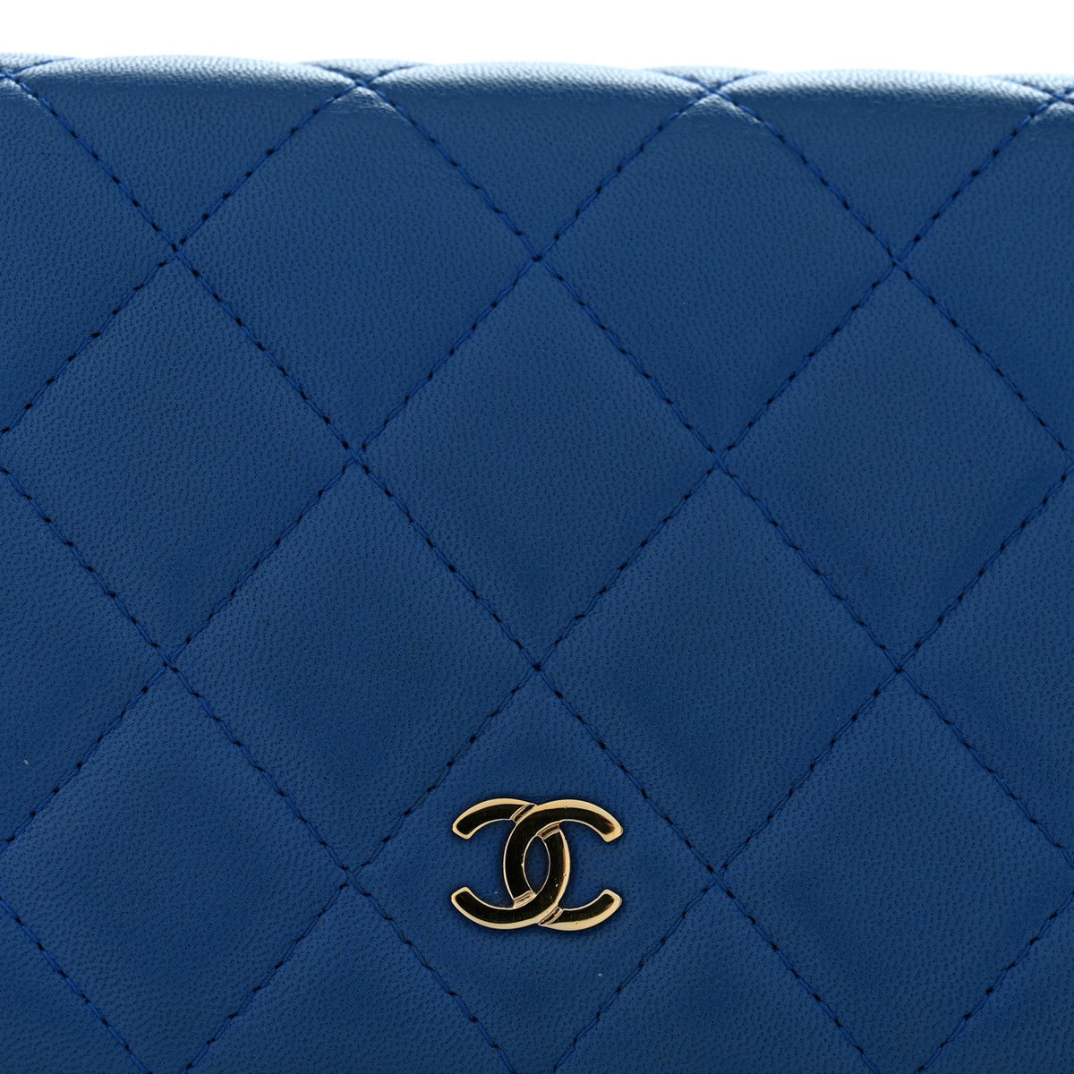 Lambskin Quilted Wallet On Chain WOC Blue wholesalehk.shop