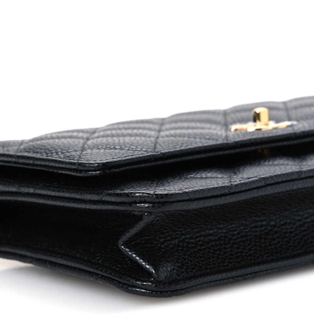 Caviar Quilted CC Turnlock Wallet On Chain WOC Black wholesalehk.shop