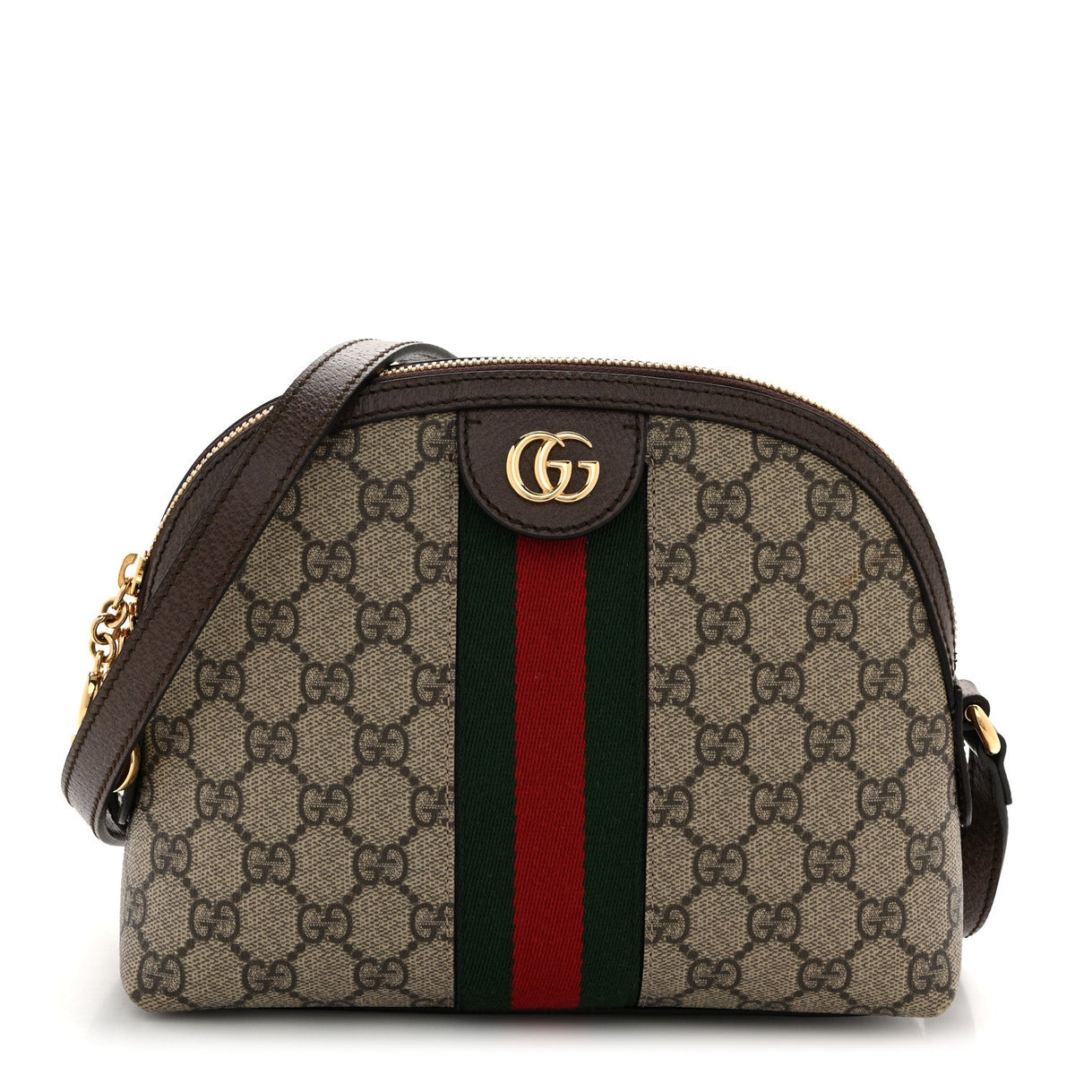 GG Supreme Monogram Textured Dollar Calfskin Web Small Ophidia Dome Shoulder Bag Beige Ebony New Acero wholesalehk.shop