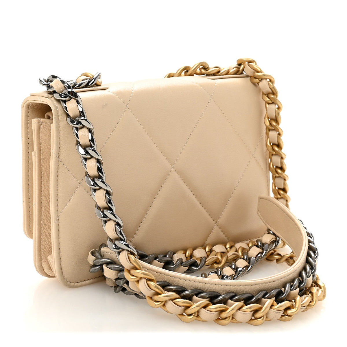 Lambskin Quilted Chanel 19 Wallet On Chain WOC Beige wholesalehk.shop