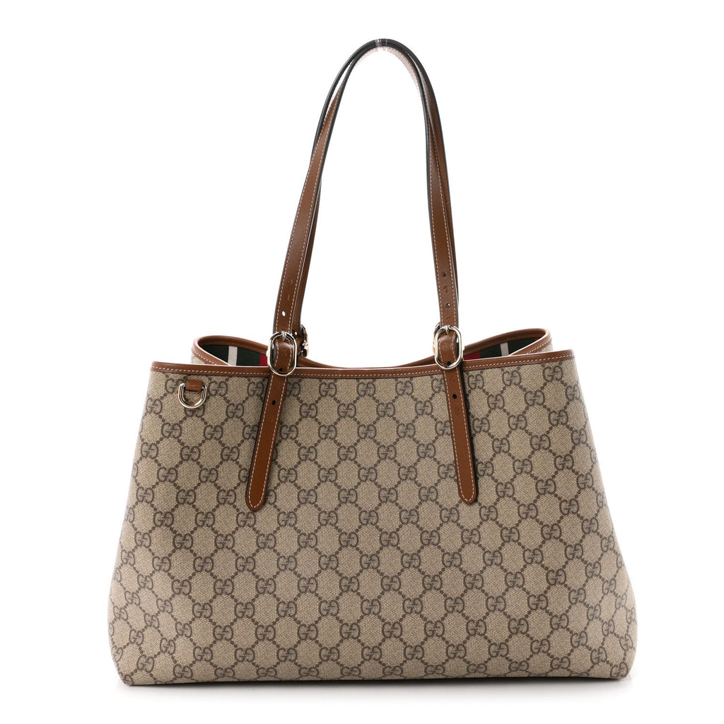 GG Supreme Monogram Emblem Large Tote Bag Beige Dark Brown wholesalehk.shop