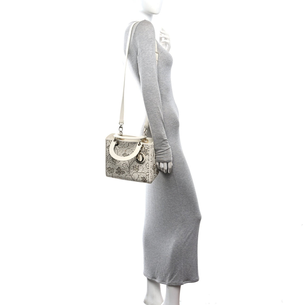 Smooth Calfskin Sequin Embroidered Clover Medium Lady Dior White wholesalehk.shop