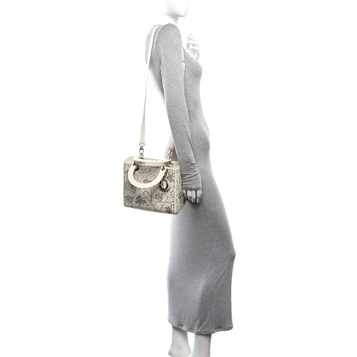 Smooth Calfskin Sequin Embroidered Clover Medium Lady Dior White wholesalehk.shop