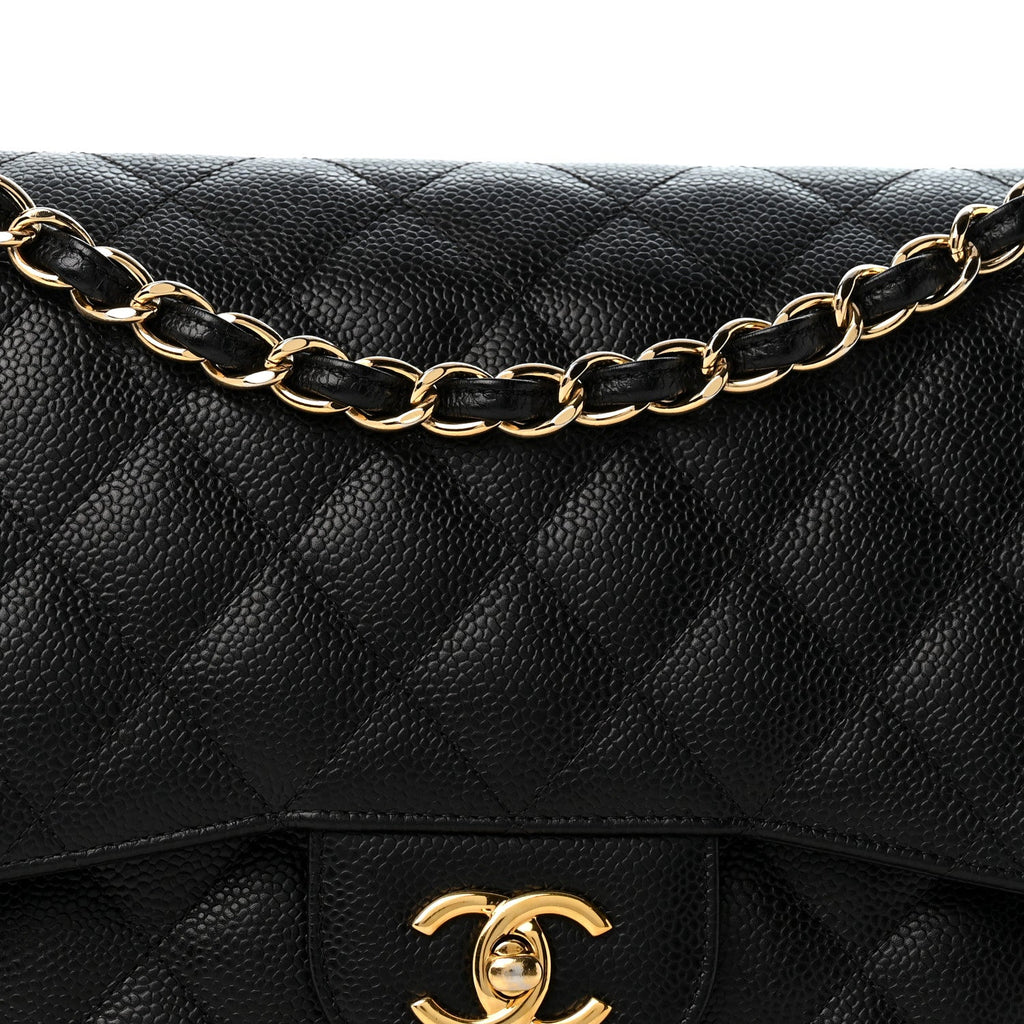 Caviar Quilted Jumbo Double Flap Black wholesalehk.shop
