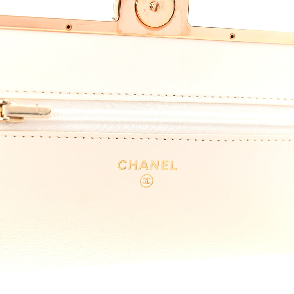 Lambskin Quilted Frame Wallet On Chain WOC White wholesalehk.shop