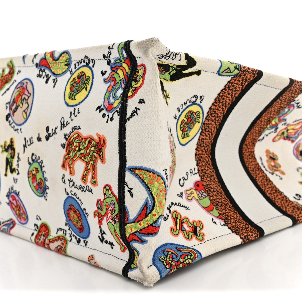Canvas Embroidered Dragon Zodiac Medium Book Tote White Multicolor £¨ Direct shipment via from wholesalehk.shop