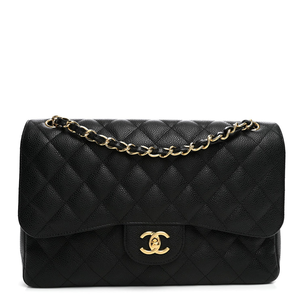 Caviar Quilted Jumbo Double Flap Black wholesalehk.shop