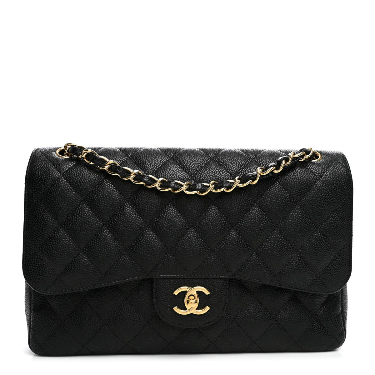 Caviar Quilted Jumbo Double Flap Black wholesalehk.shop
