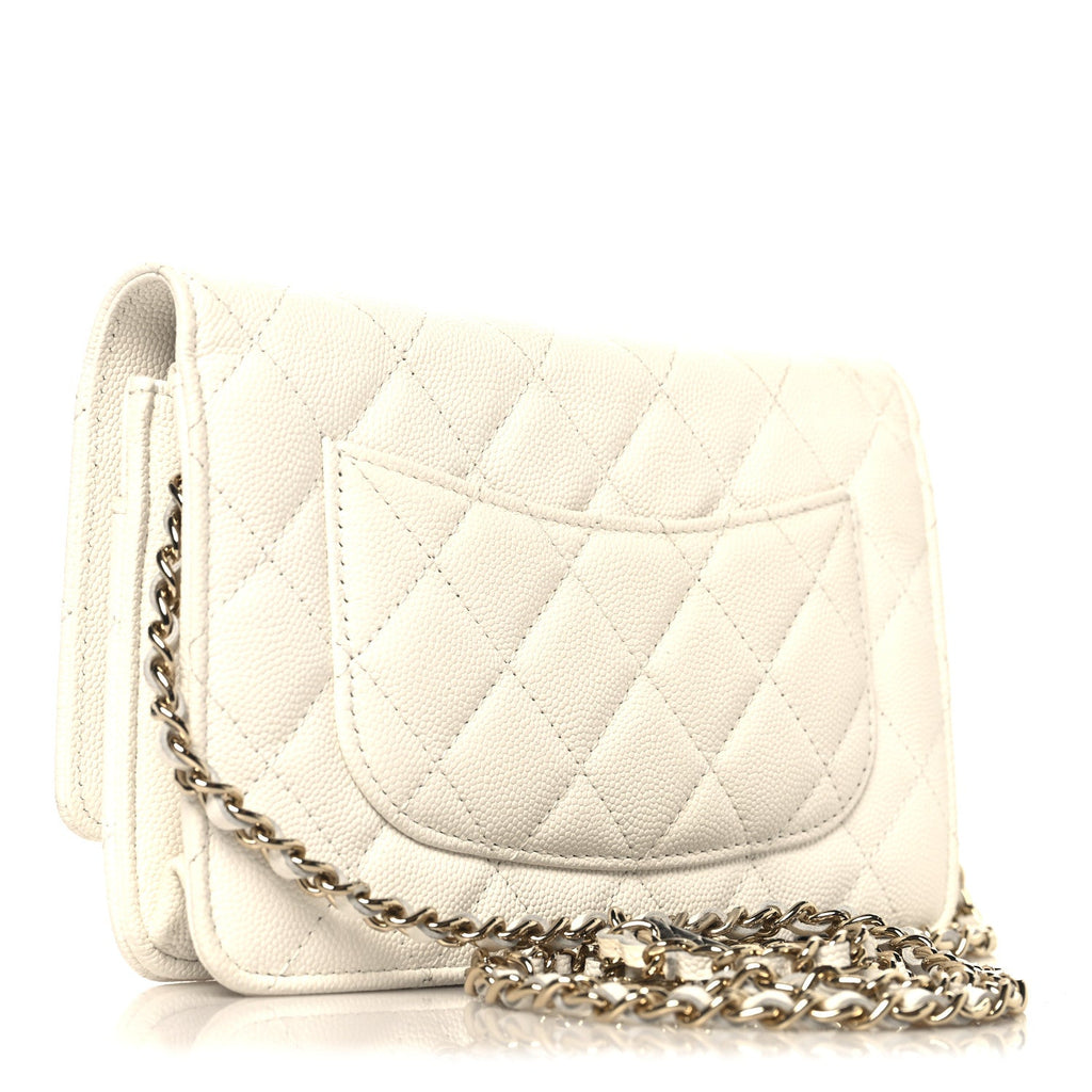 Shiny Caviar Quilted Flap Charm Wallet On Chain WOC White wholesalehk.shop