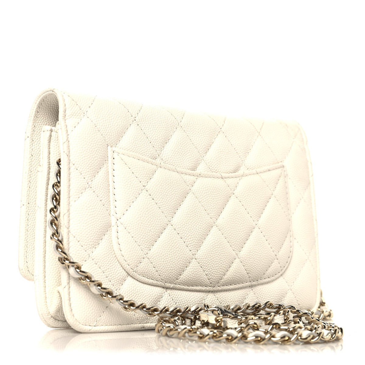 Shiny Caviar Quilted Flap Charm Wallet On Chain WOC White wholesalehk.shop