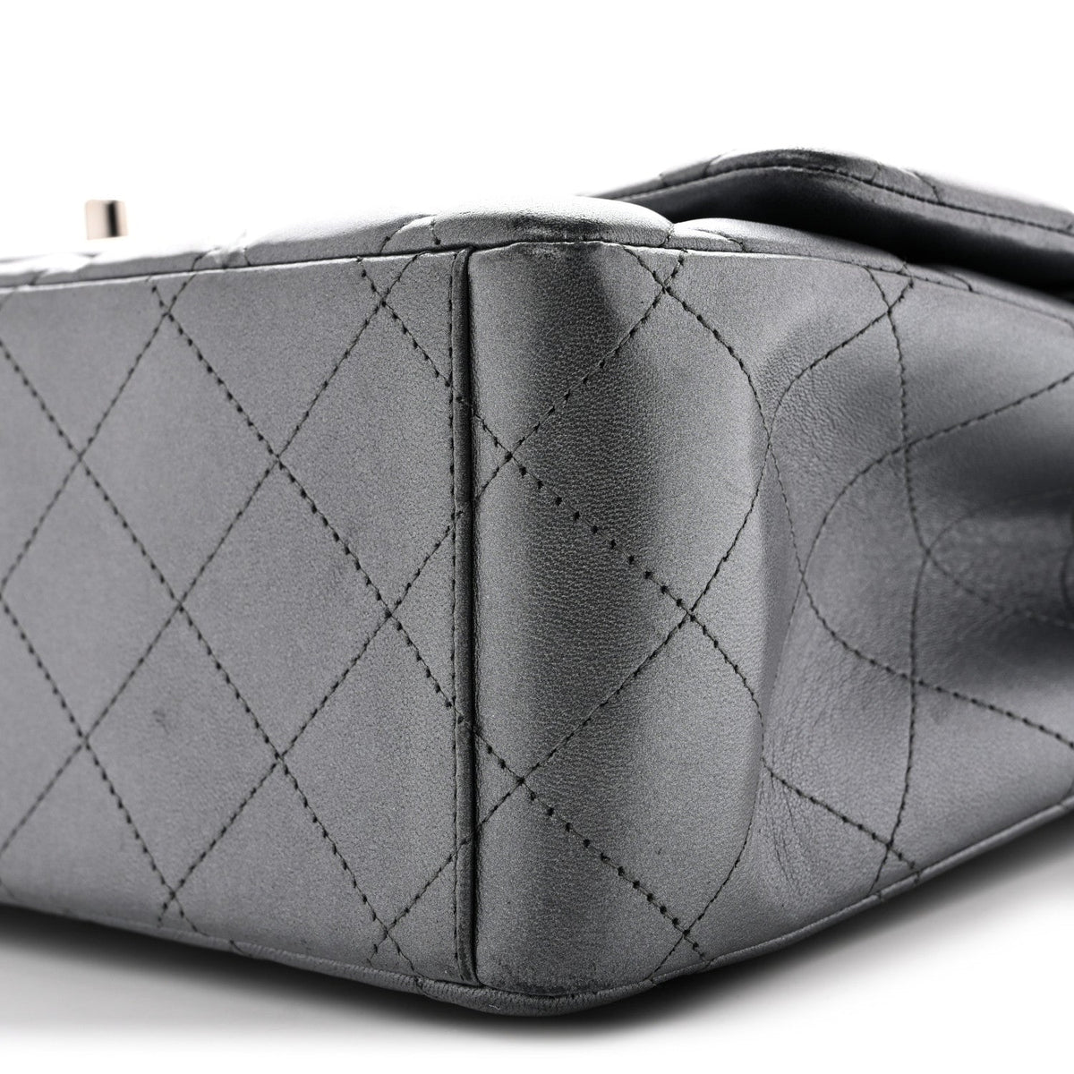 Metallic Lambskin Quilted Maxi Double Flap Pewter wholesalehk.shop