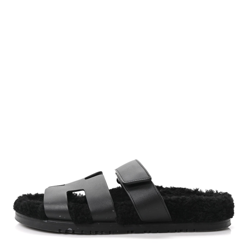 Calfskin Woolskin Womens Chypre Sandals 39 Black wholesalehk.shop