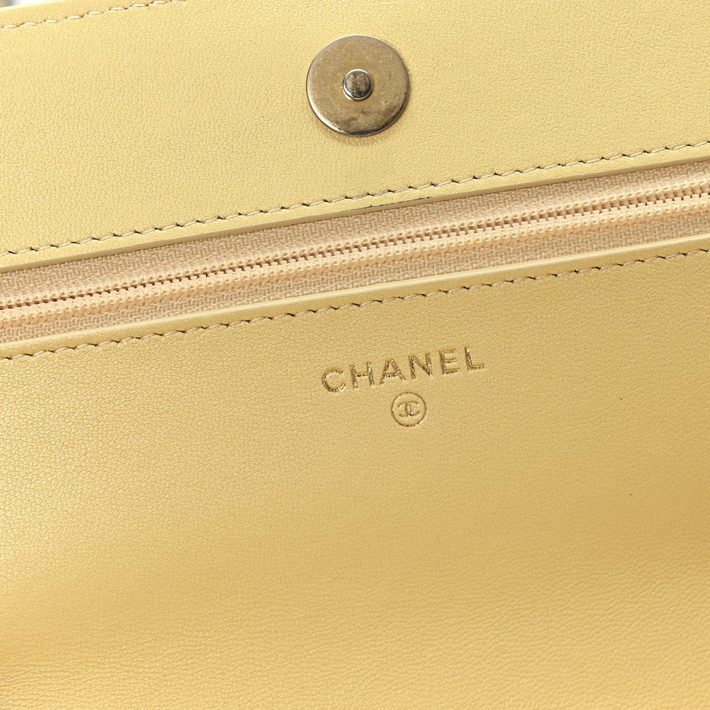 Lambskin Quilted Chanel 19 Wallet On Chain WOC Yellow wholesalehk.shop