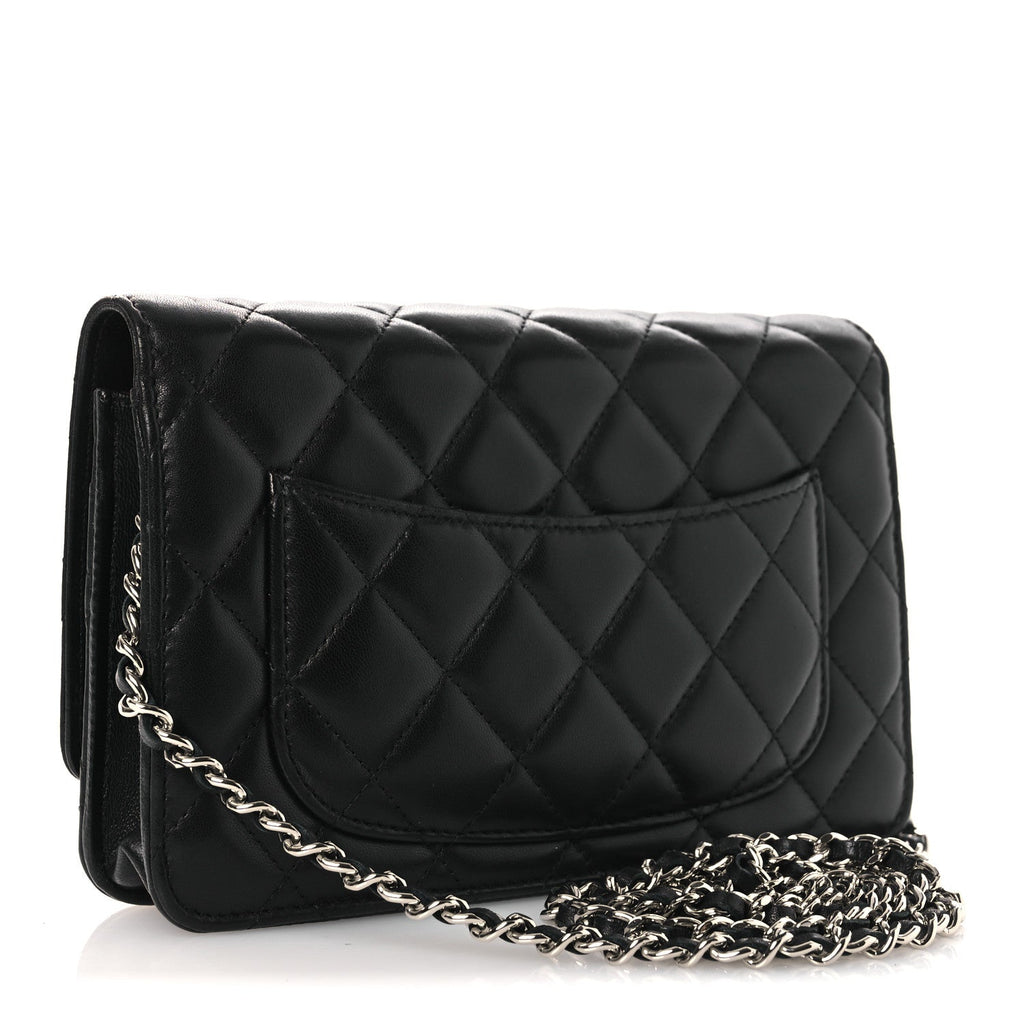 Lambskin Quilted Wallet On Chain WOC Black wholesalehk.shop