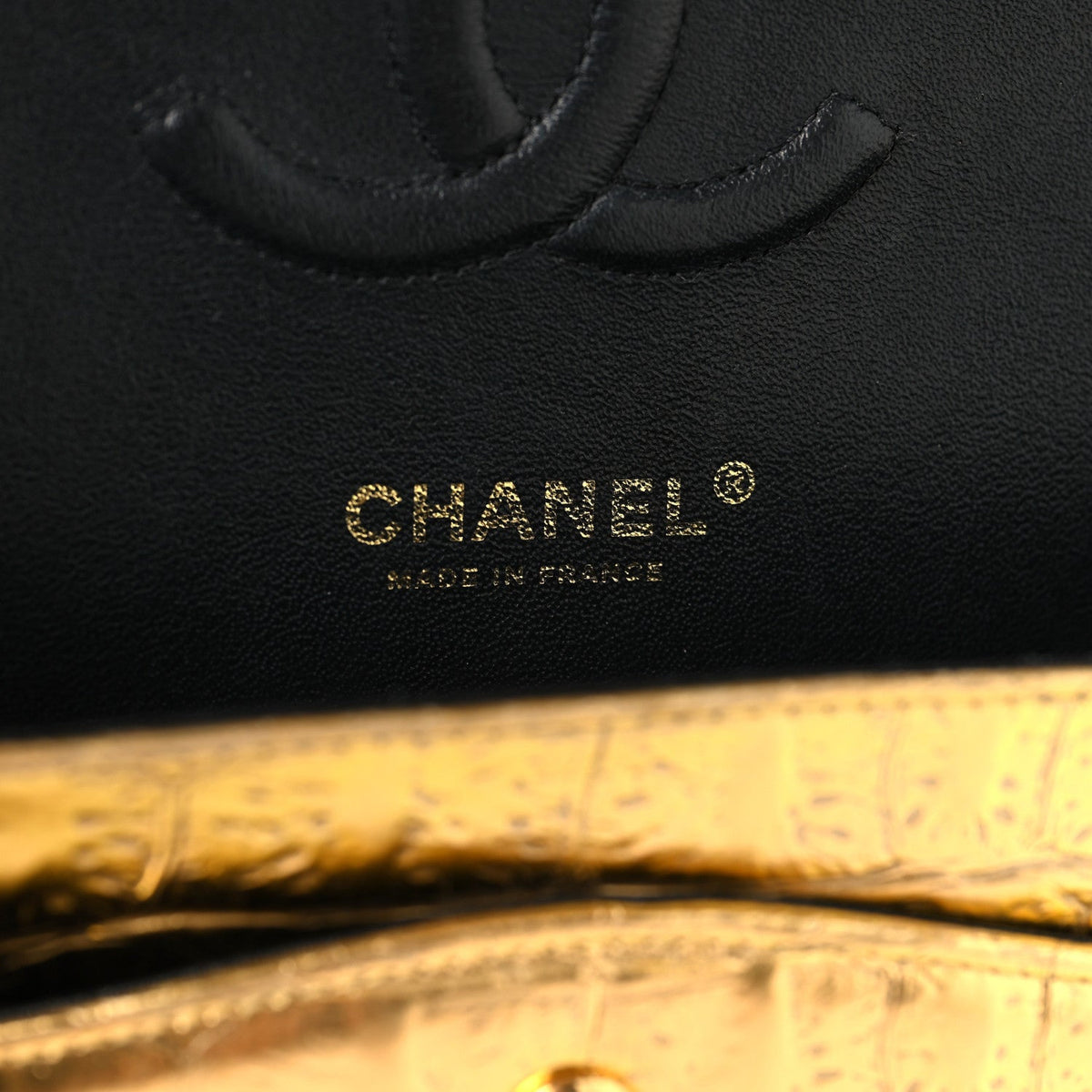 Metallic Calfskin Crocodile Embossed Cocodile Medium Double Flap Gold wholesalehk.shop