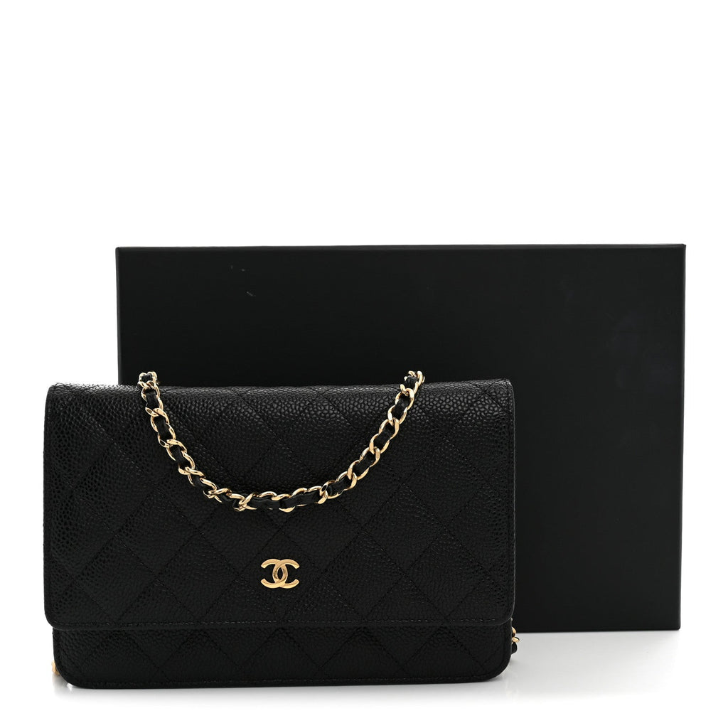 Caviar Quilted Wallet on Chain WOC Black wholesalehk.shop