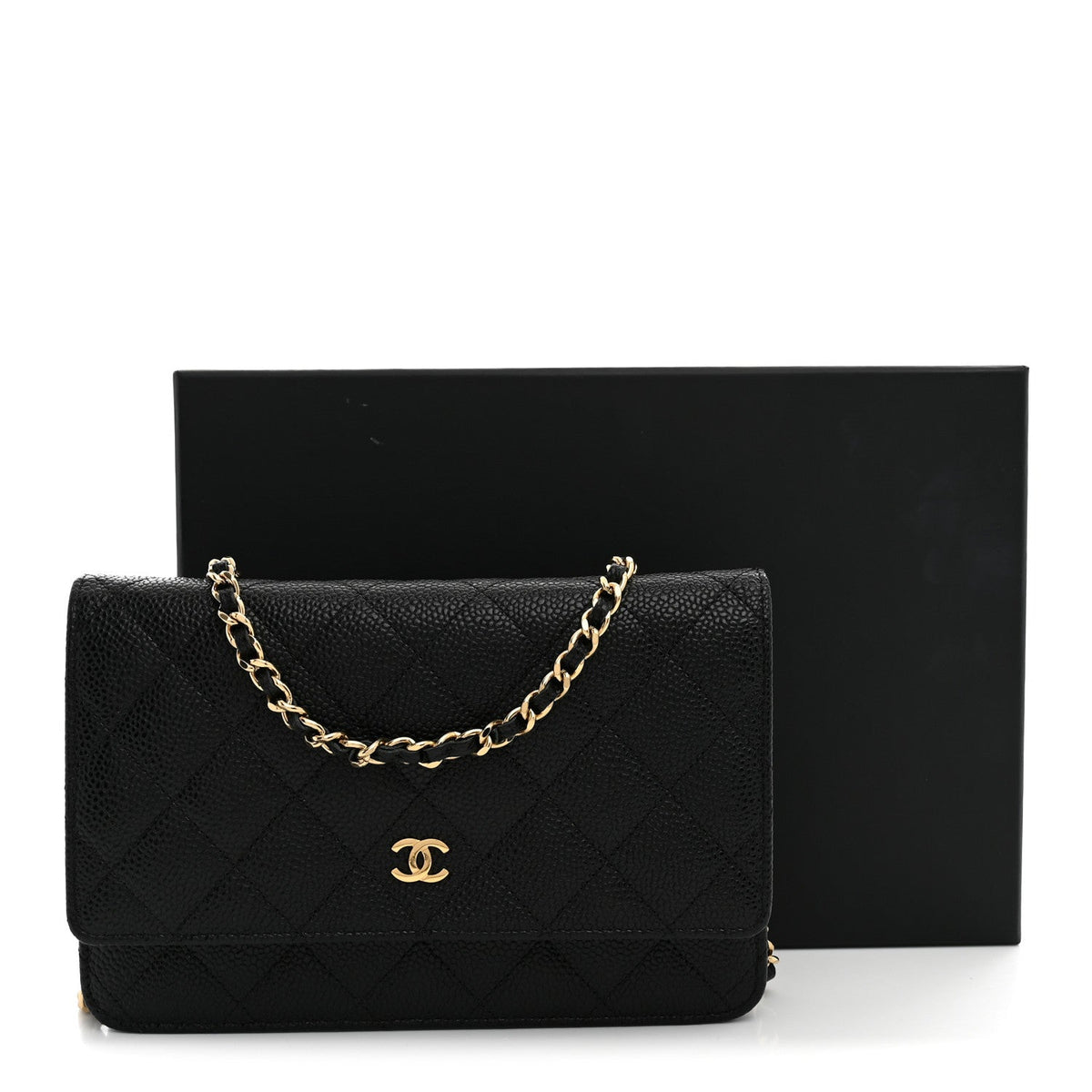 Caviar Quilted Wallet on Chain WOC Black wholesalehk.shop