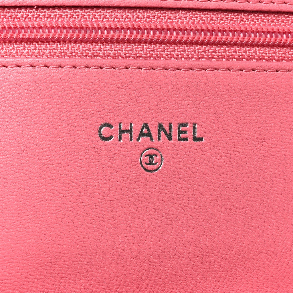 Lambskin Quilted Wallet On Chain WOC Pink wholesalehk.shop