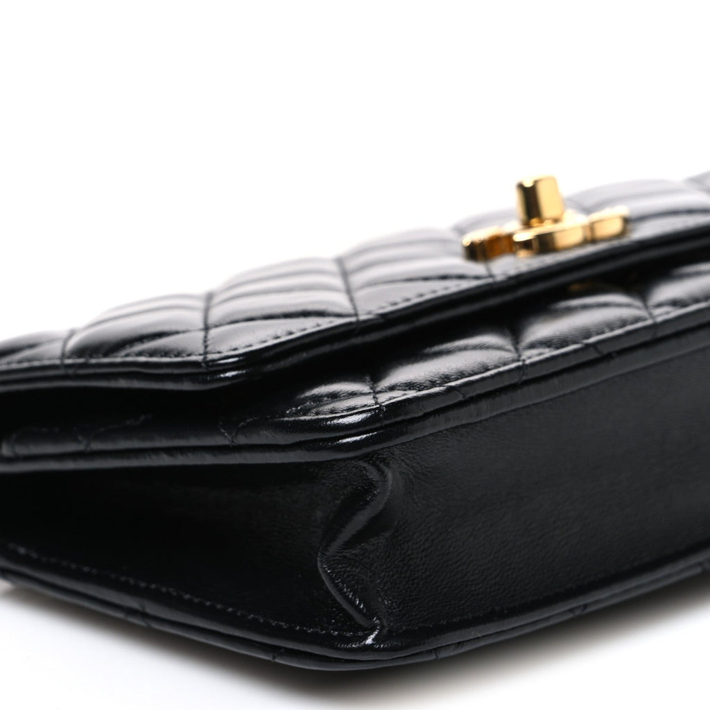 Shiny Lambskin Quilted Golden Links Wallet On Chain WOC Black wholesalehk.shop