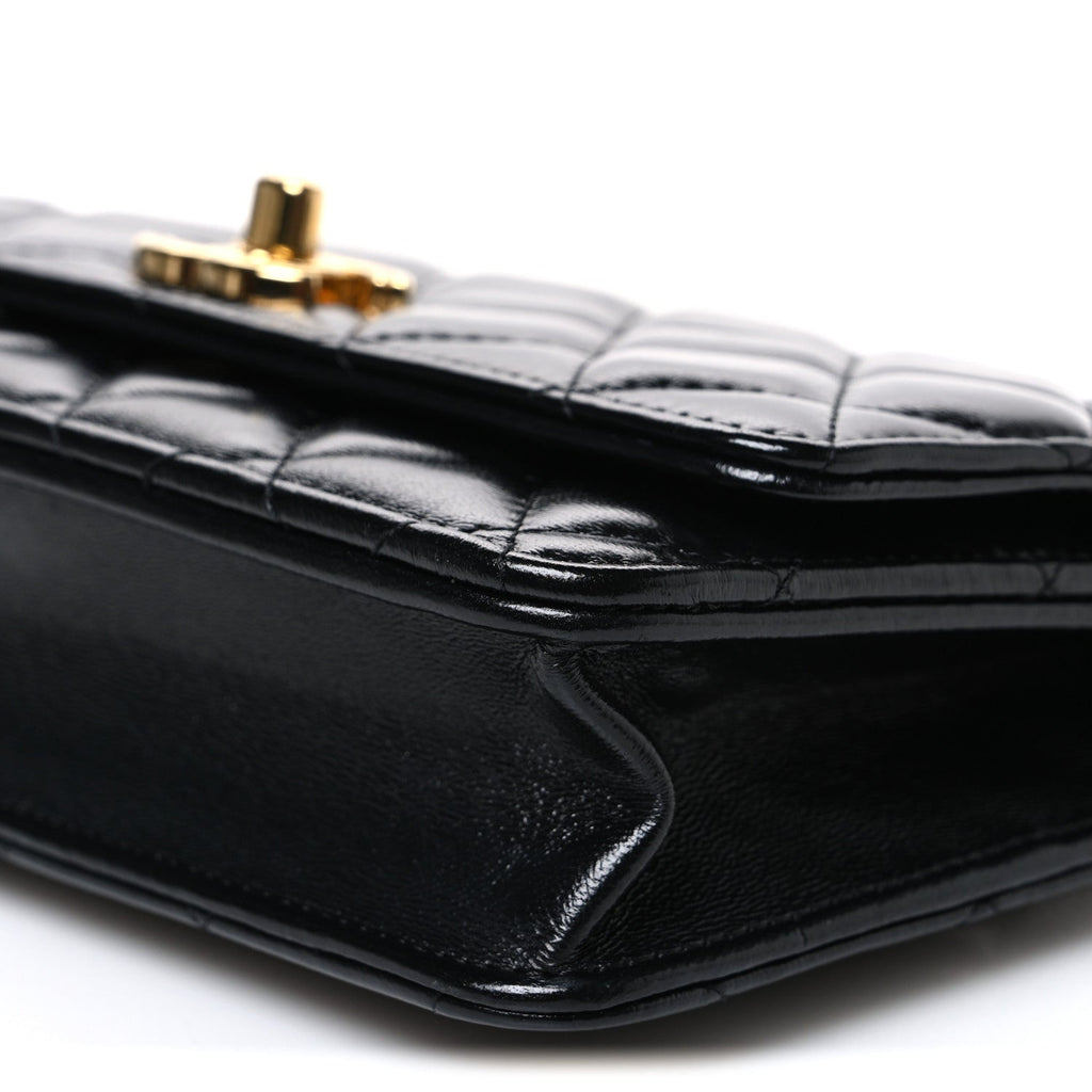Shiny Lambskin Quilted Golden Links Wallet On Chain WOC Black wholesalehk.shop