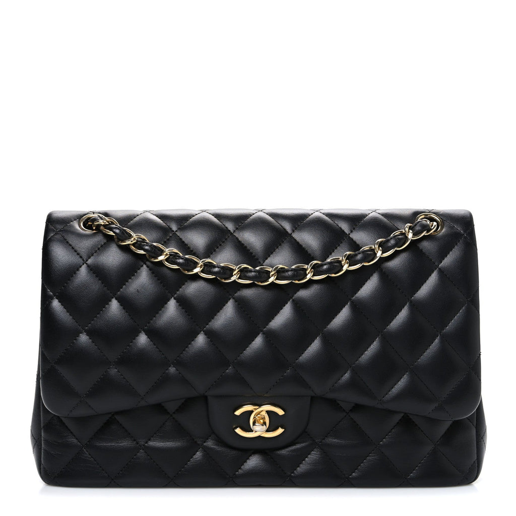 Lambskin Quilted Jumbo Double Flap Black wholesalehk.shop