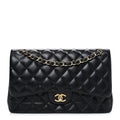 Lambskin Quilted Jumbo Double Flap Black wholesalehk.shop