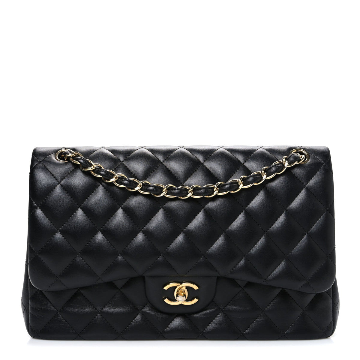 Lambskin Quilted Jumbo Double Flap Black wholesalehk.shop