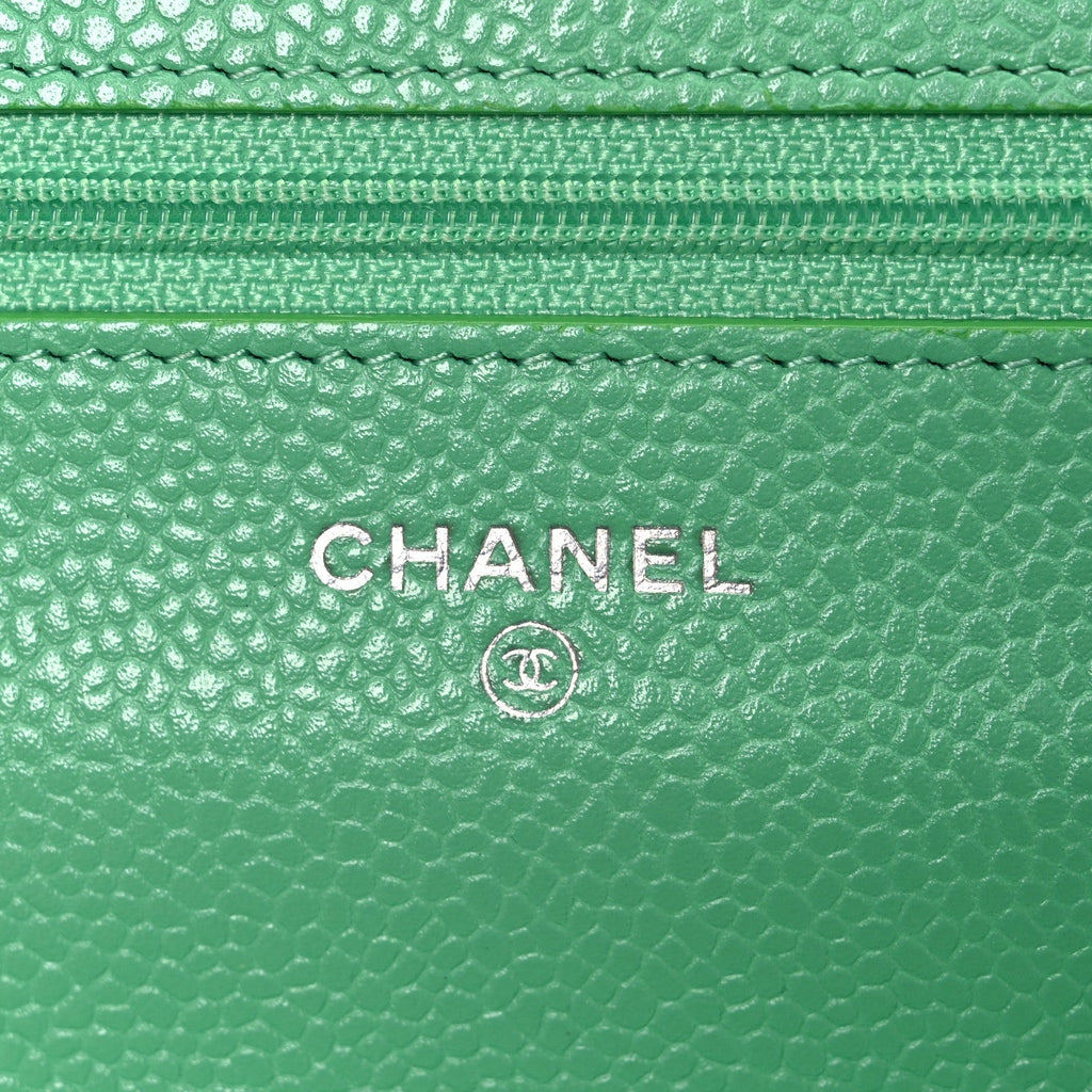 Caviar Chevron Quilted Wallet On Chain WOC Green wholesalehk.shop