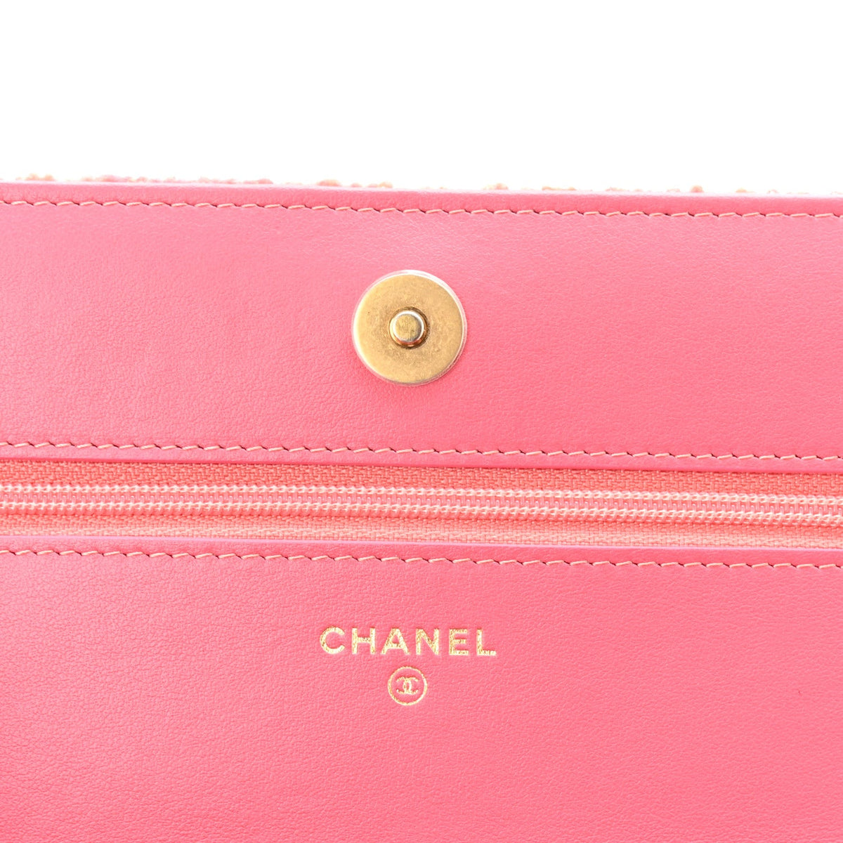 Wool Tweed Lambskin Quilted Chanel 19 Wallet On Chain WOC Coral Pink wholesalehk.shop