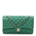 Metallic Caviar Quilted Medium Double Flap Green wholesalehk.shop