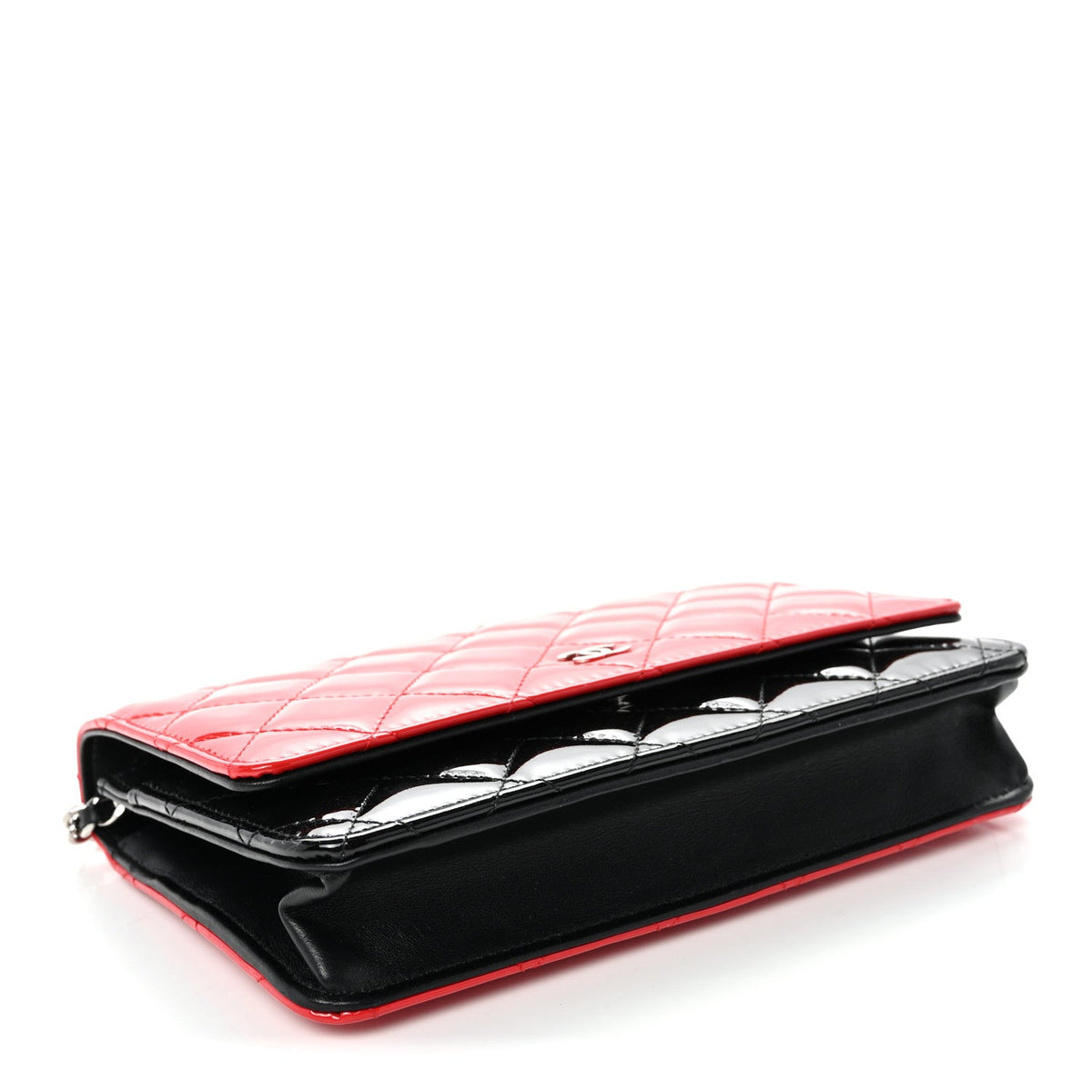 Patent Quilted Bi-Color Wallet On Chain WOC Red Black wholesalehk.shop