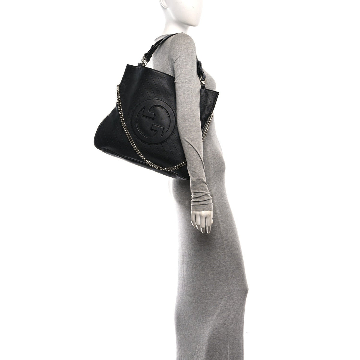 Sakai Be Green Calfskin Diagonal Stitched Medium Blondie Tote Black wholesalehk.shop