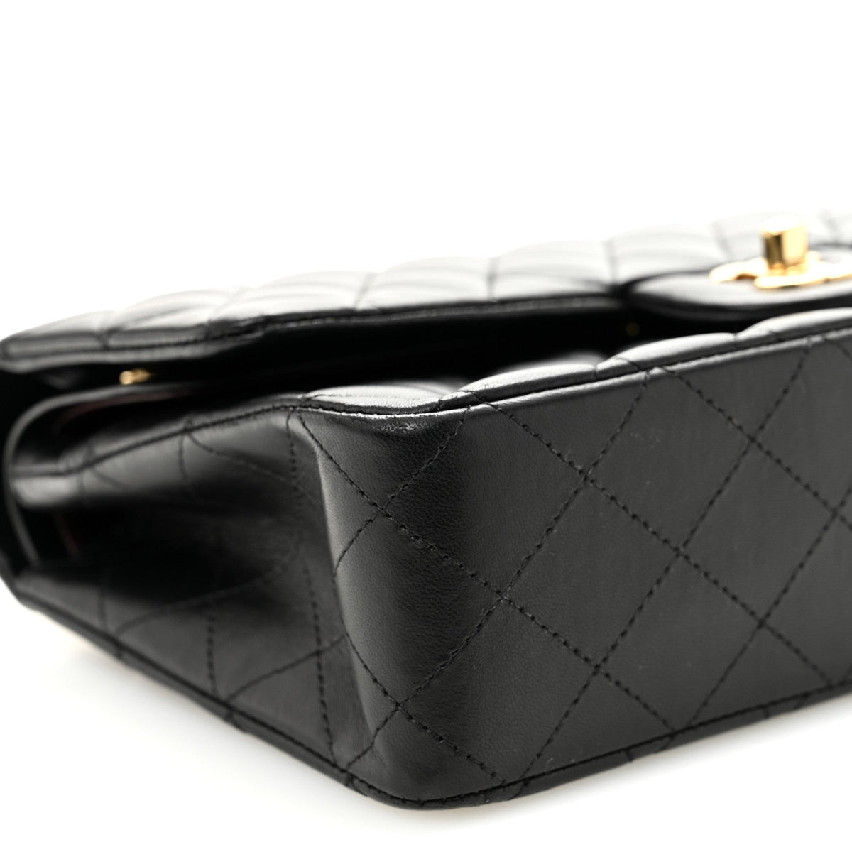 Lambskin Quilted Medium Double Flap Black wholesalehk.shop