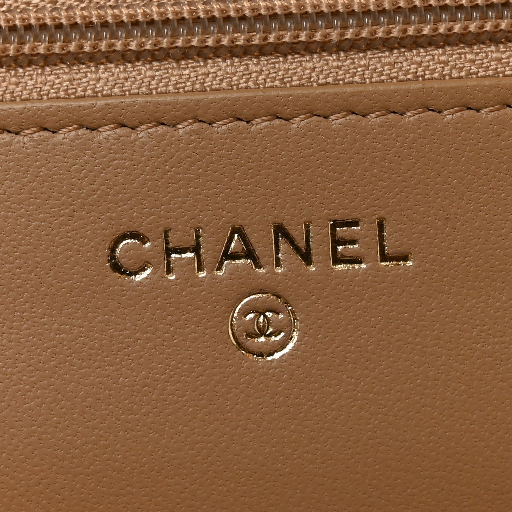 Lambskin Quilted CC Pearl Crush Wallet on Chain WOC Beige wholesalehk.shop