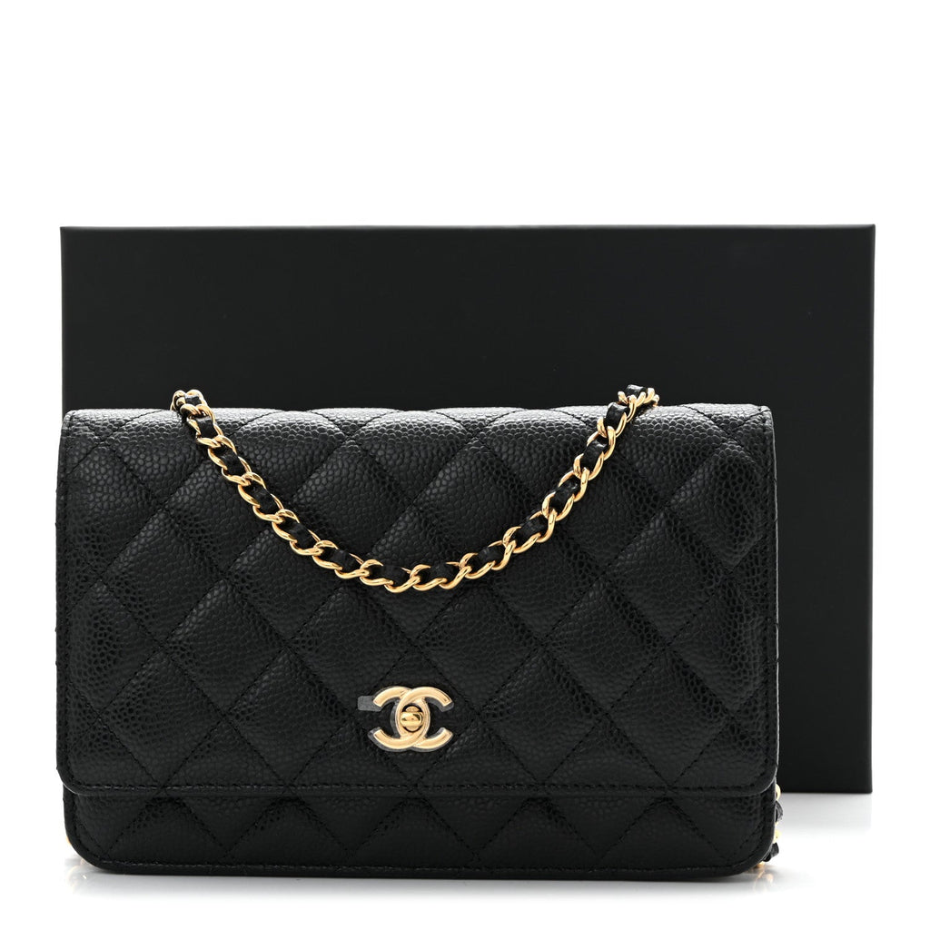 Caviar Quilted CC Turnlock Wallet On Chain WOC Black wholesalehk.shop