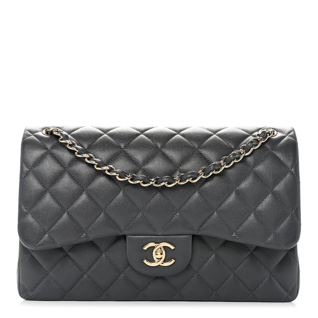 Caviar Quilted Jumbo Double Flap Dark Grey wholesalehk.shop