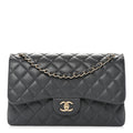 Caviar Quilted Jumbo Double Flap Dark Grey wholesalehk.shop