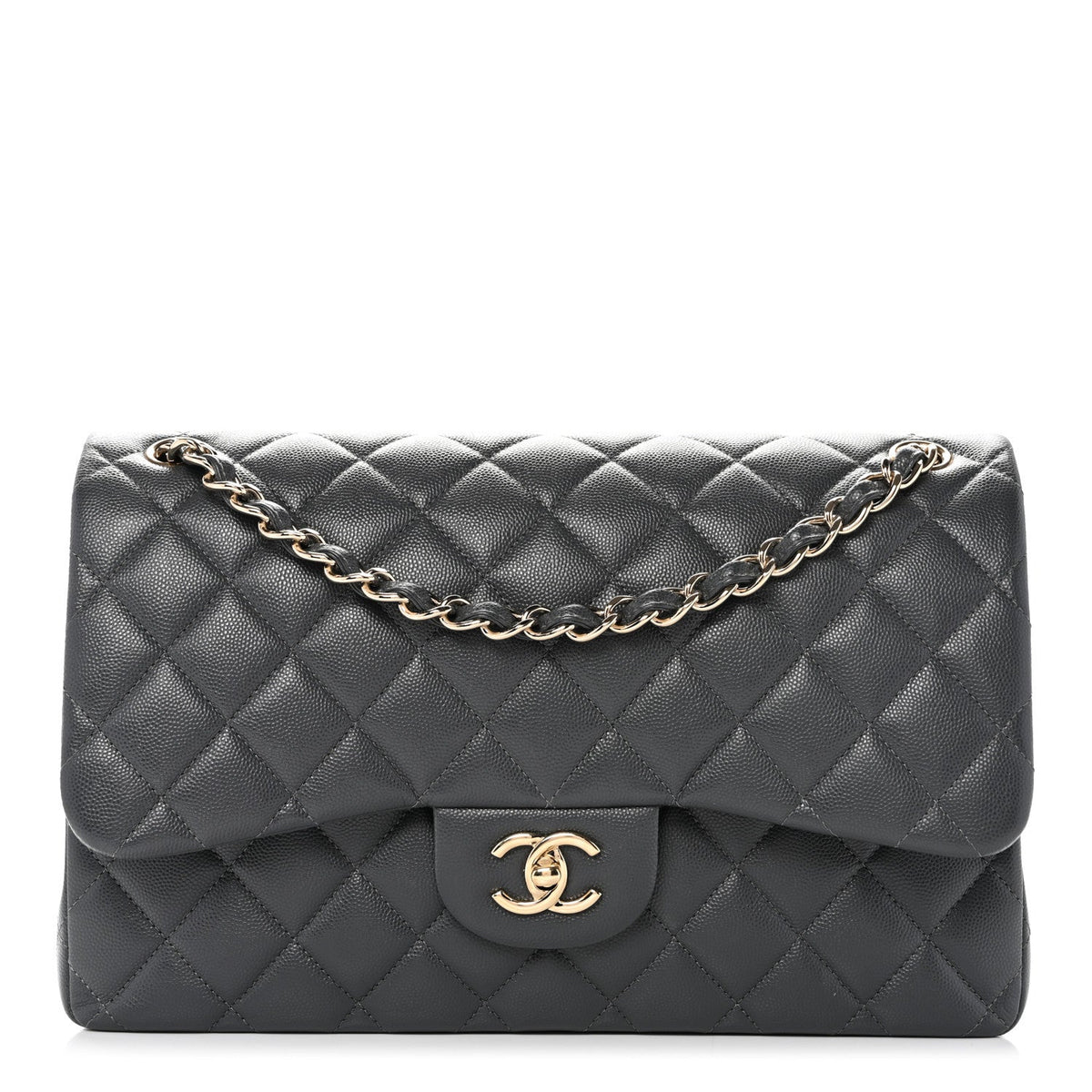 Caviar Quilted Jumbo Double Flap Dark Grey wholesalehk.shop